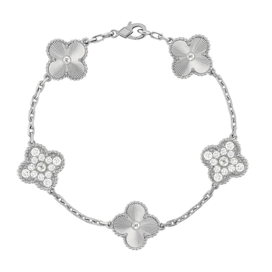 Camilla Diamond Bracelet — Silver Guilloché